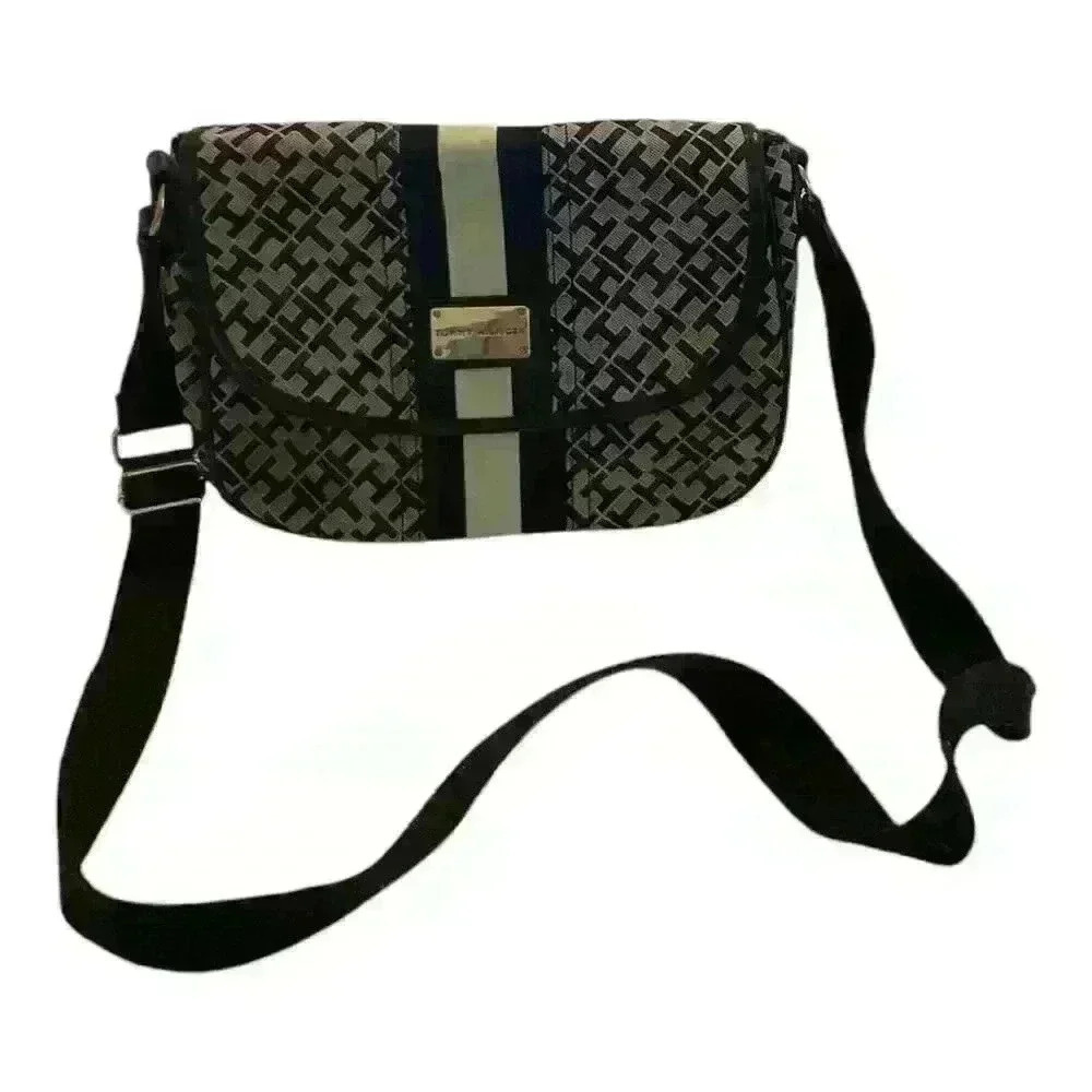 Tommy Hilfiger Women's Crossbody Bag Black/Tan TH Logo Monogram - Picture 1 of 3